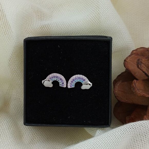 925 Silver Platinum Plated Rainbow Earrings - Picture 3 of 8